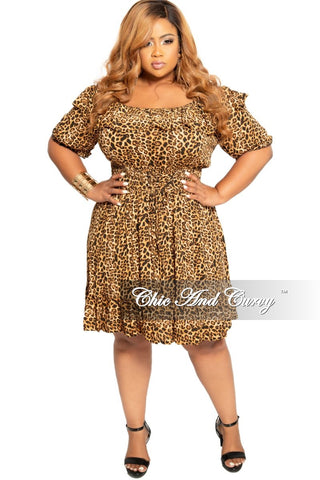 Final Sale Plus Size Off the Shoulder Dress with Corset Waist in Leopard Print