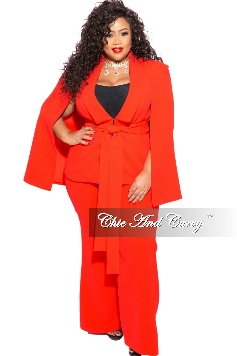 Sale Plus Size 2-Piece Cape Pants Suit in Tomato Red – Chic And