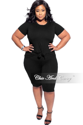 Final Sale Plus Size 2pc (Knotted Shirt & Short) Set in Black