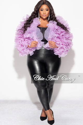 Final Sale Plus Size Pleated Organza Sheer Ruffle Coat in Lavender
