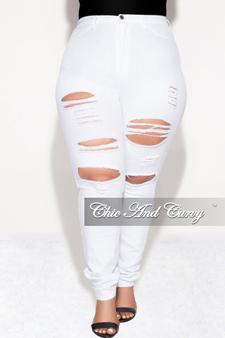 Final Sale Plus Size Denim Jeans with Ripped Front in White