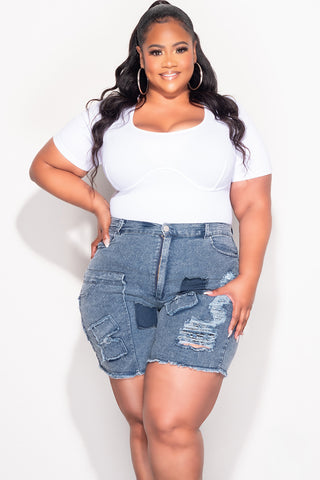 Final Sale Plus Size Ribbed Seamless Short Sleeve Top with Boning in White
