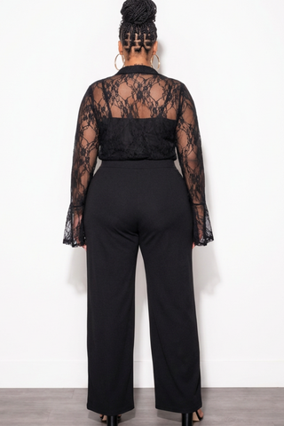 Final Sale Plus Size 2pc Top and Pants Set in Black with Lace Detail