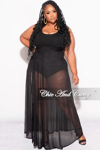 Final Sale Plus Size Thick Black Thong Bodysuit in Black