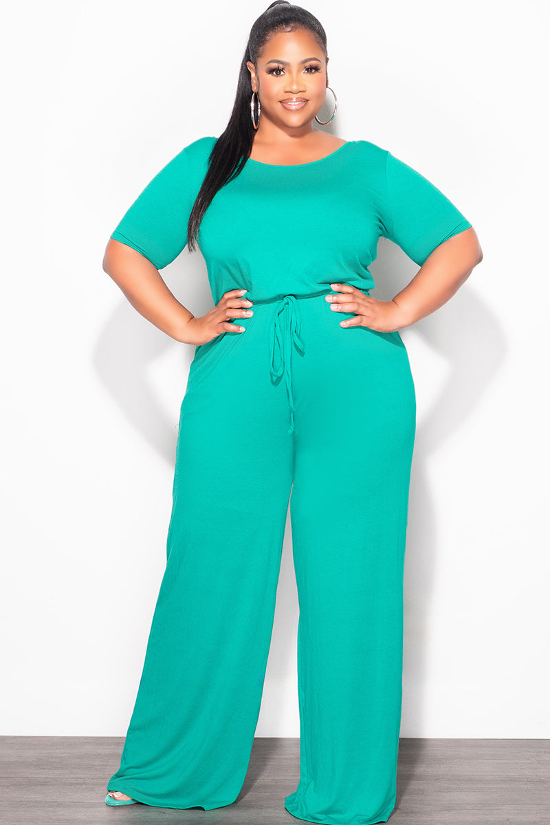 Final Sale Plus Size Short Sleeve Jumpsuit in Kelly Green
