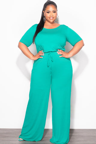 Final Sale Plus Size Short Sleeve Jumpsuit in Kelly Green