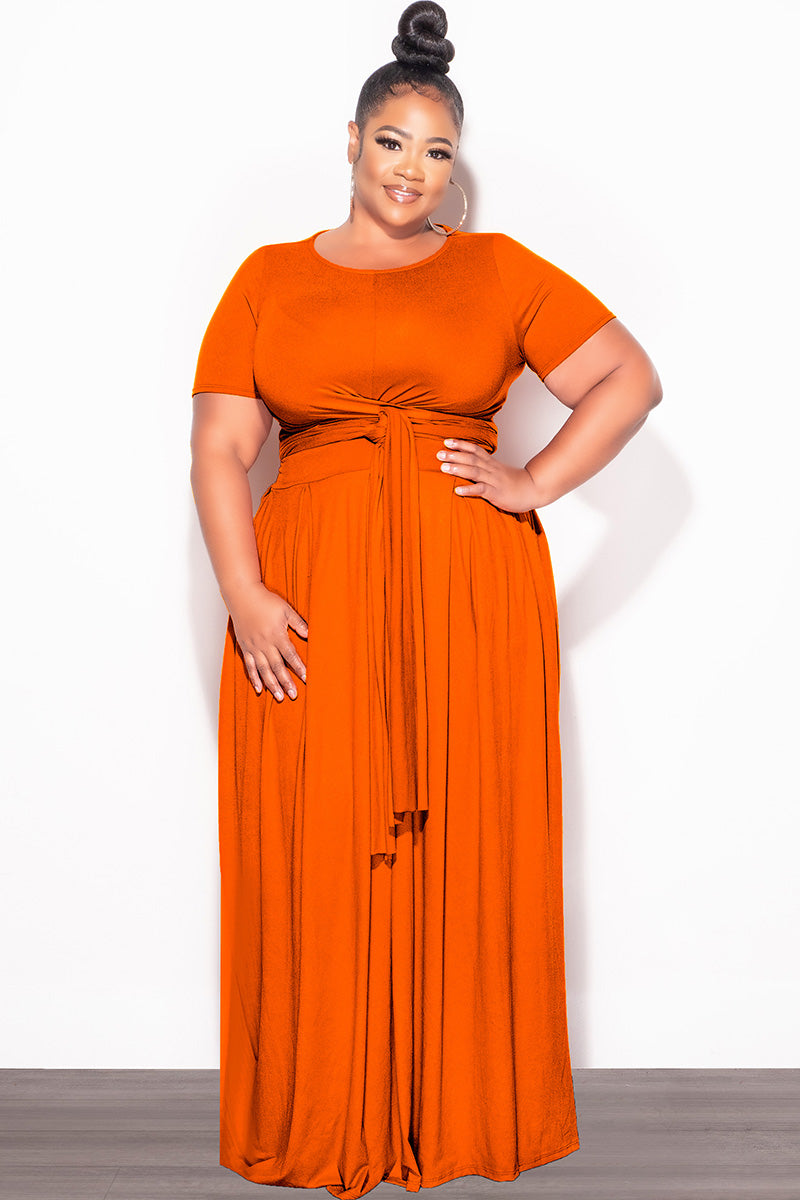 Final Sale Size 2pc Tie Top Maxi Skirt Set in Rust