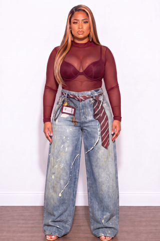 Final Sale Plus Size Printed Jeans With Flare Legs Burgundy Tie Print
