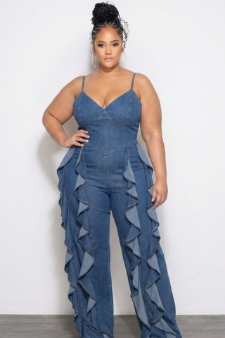 Final Sale Plus Size Ruffle Jumpsuit in Denim