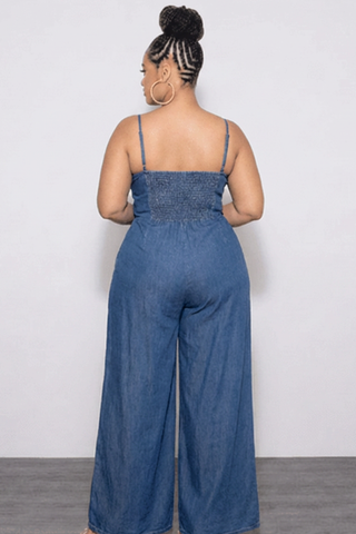 Final Sale Plus Size Ruffle Jumpsuit in Denim
