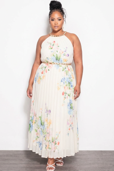 plus size white floral dress Final Sale Sleeveless Chiffon Chain Halter Neck Maxi in Ivory Print 100% POLYESTER TEXTURED FEEL) Jewel Tones - REVOLVE springtravel Size:Size 3 (L/XL)