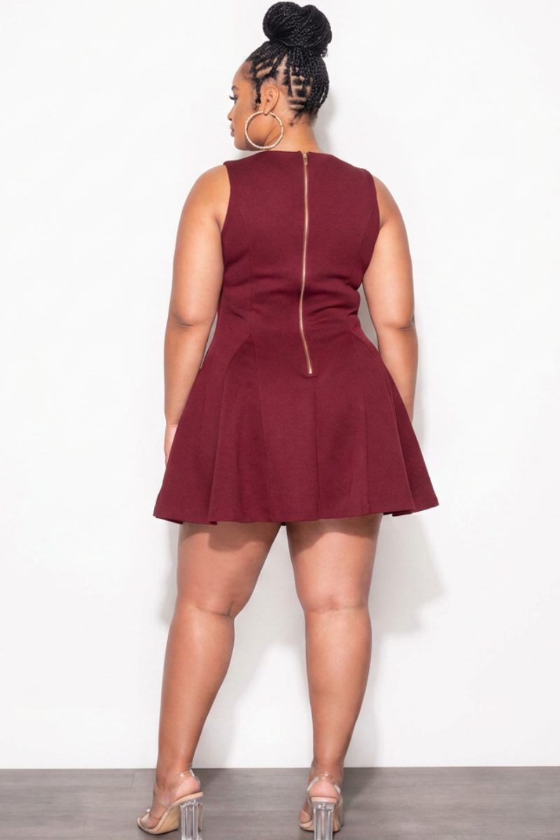 Final Sale Plus Size Sleeveless Scuba Baby Doll Dress with Gold Button   Chic And Curvy