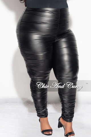 Final Sale Plus Size Faux Leather Ruched Pants in Black