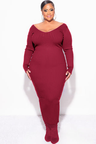 Final Sale Plus Size BodyCon Ribbed Knit Dress in Burgundy