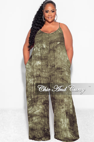 Final Sale Plus Size Jumpsuit with Soft Crepe Fabric in Olive