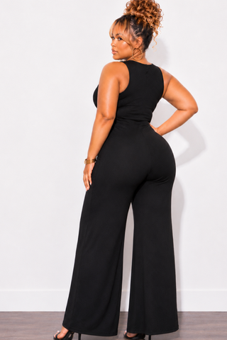 Final Sale Plus Size Halter Jumpsuit With Hook And Eye Top Closure in Black