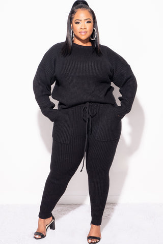Final Sale Plus Size 2pc Warm & Cozy Sweater Knit Pants Set in Black
