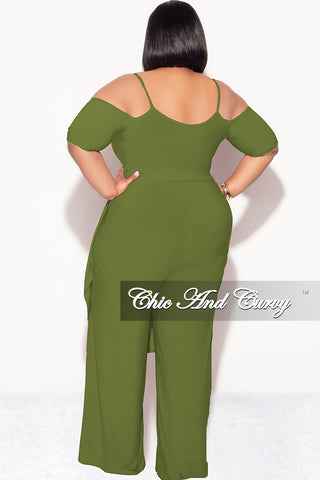 Final Sale Plus Size 2pc Cold Shoulder High Low Top and Wide Leg Pants in Olive