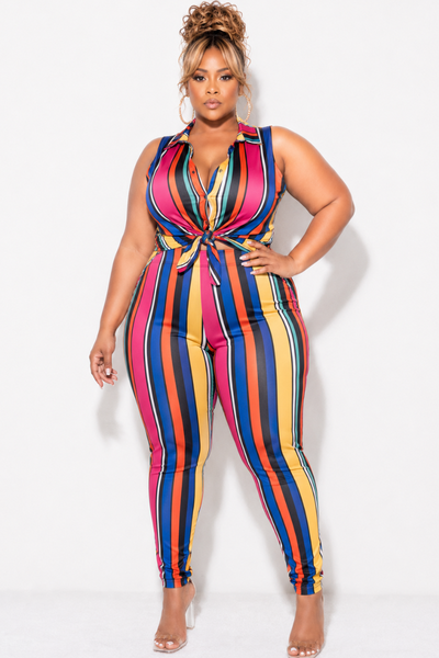 Final Sale Plus Size 2pc Sleeveless Crop Tie Top & High Waist Pant Final Sale Plus Size 2pc Sleeveless Crop Tie Top & High Waist Pant