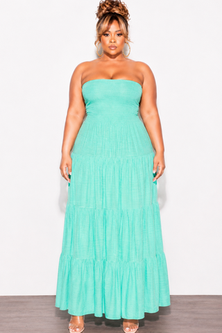 Final Sale Plus Size Smocked Top Strapless Gauze Maxi Dress in Mint