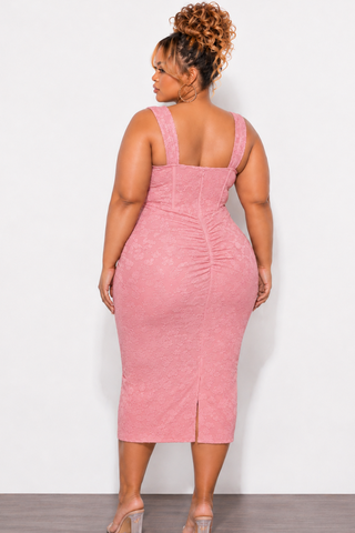 Final Sale Plus Size Lux Tank Dress with Floral Jacquard in Rose Pink