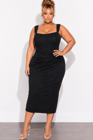 Final Sale Plus Size Lux Tank Dress with Floral Jacquard in Black