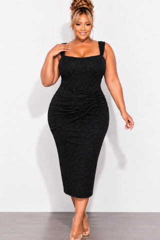 Final Sale Plus Size Lux Tank Dress with Floral Jacquard in Black