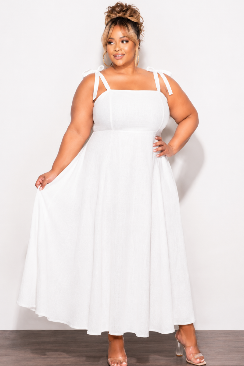 linen long white dress Final Sale Plus Size Self Tie Strap Light Weight Linen Blend Dress in Off White