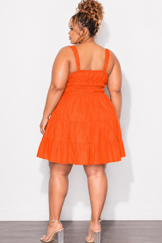 Final Sale Plus Size Sleeveless Baby Doll Dress in Orange Coral