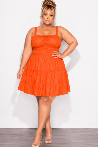 Final Sale Plus Size Sleeveless Baby Doll Dress in Orange Coral