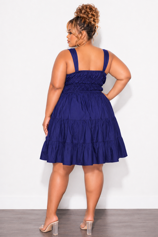 Final Sale Plus Size Sleeveless Baby Doll Dress in Navy Blue