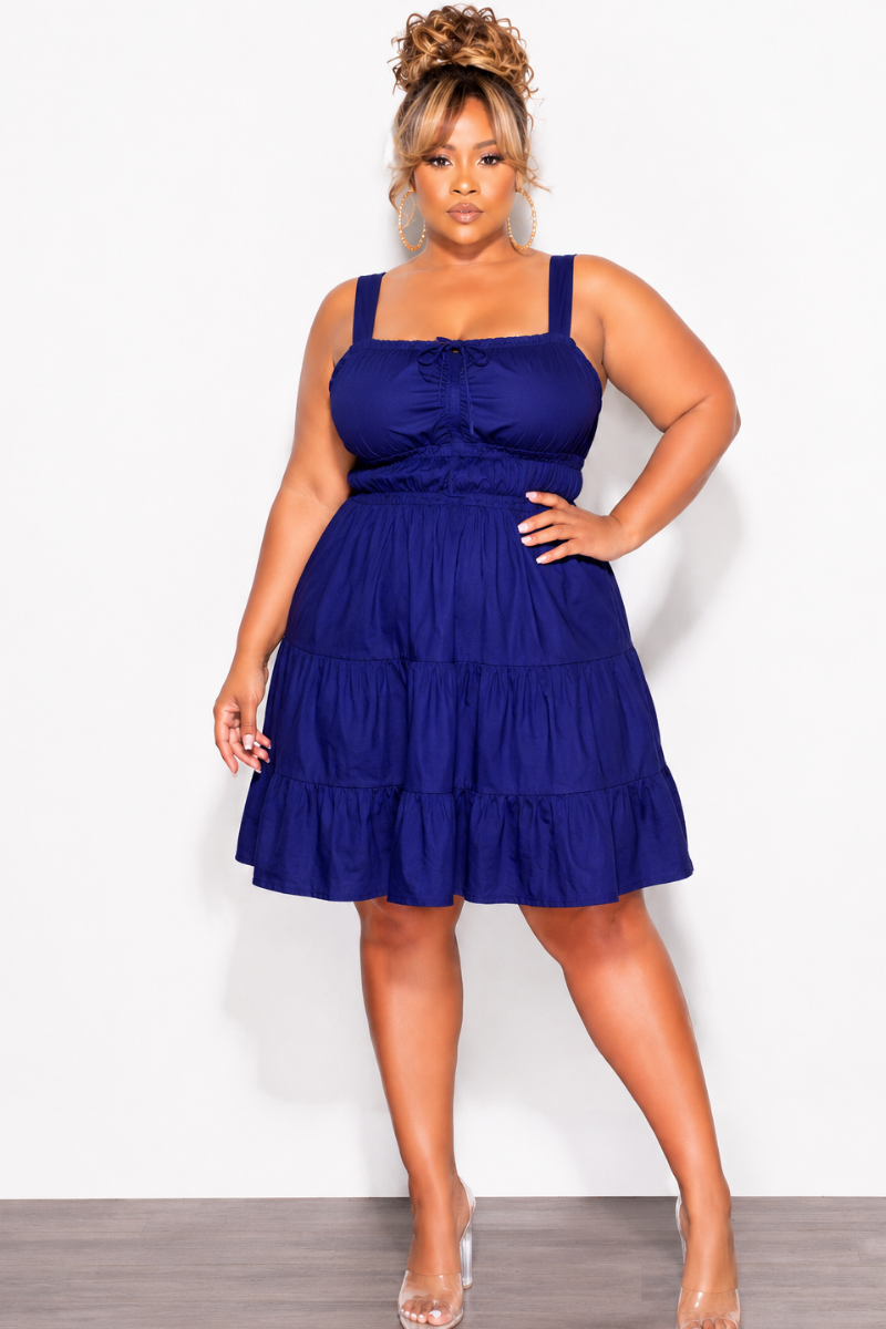 Final Sale Plus Size Sleeveless Baby Doll Dress in Navy Blue
