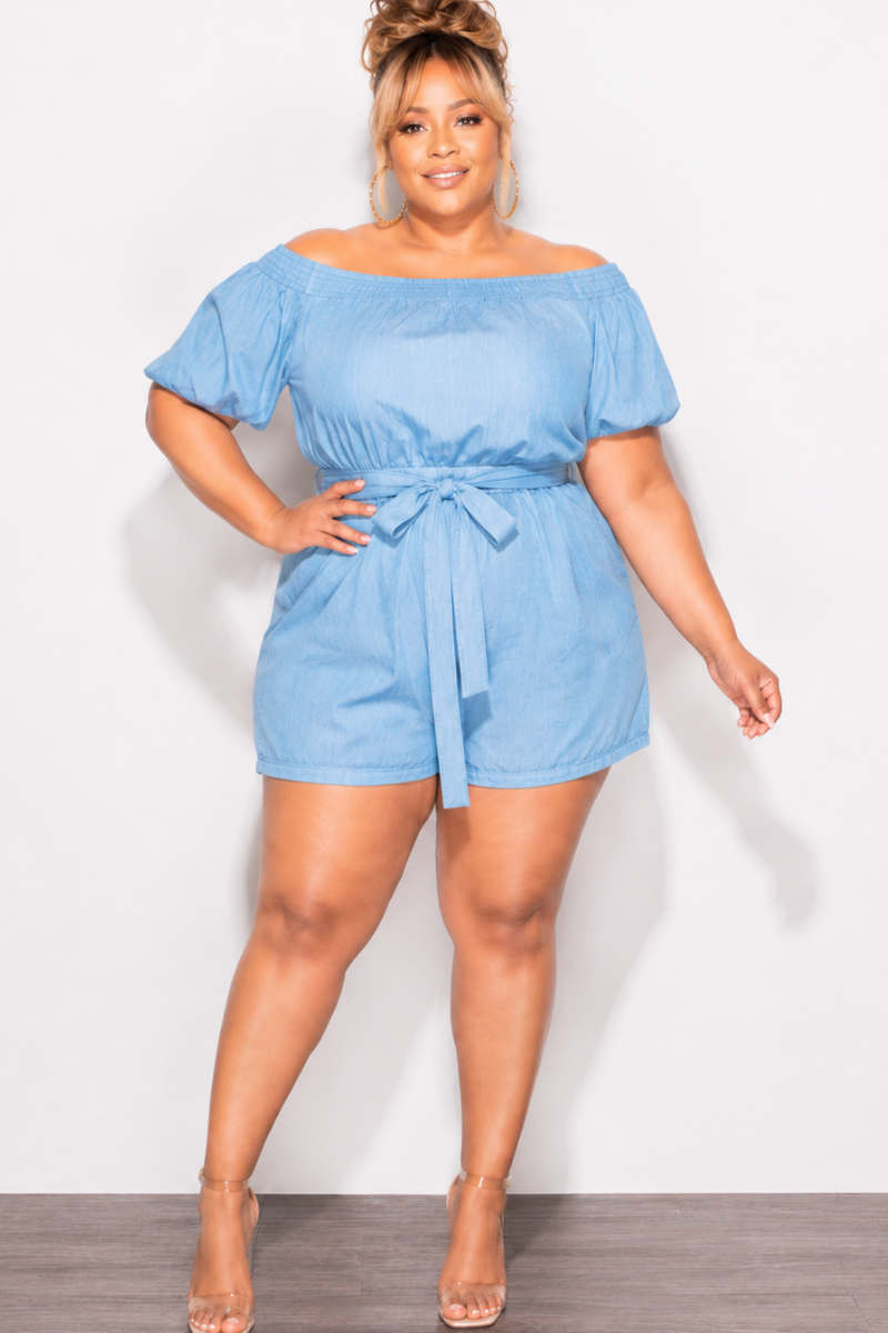 blue dress romper Gigi Light Blue Strapless Romper Dress - Size S - Graduation Dress with Ruched Bust & Ruffle Shorts