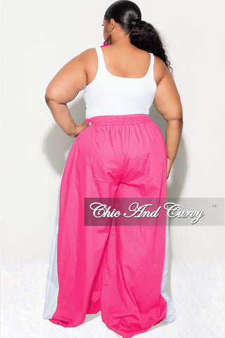 Final Sale Plus Size Oversized Varsity Striped Wide Leg Pants in Pink and White