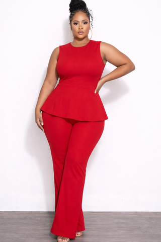 Final Sale Plus Size 2pc Peplum Top and Pants Set in Red – Chic