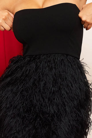 Final Sale Strapless Fur Dress in Black