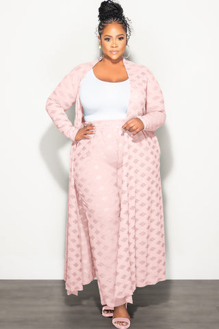 Final Sale Plus Size 2pc Long Duster and Pants Set in Mauve