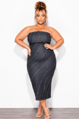 Final Sale Plus Size BodyCon Strapless Denim Dress in Dark