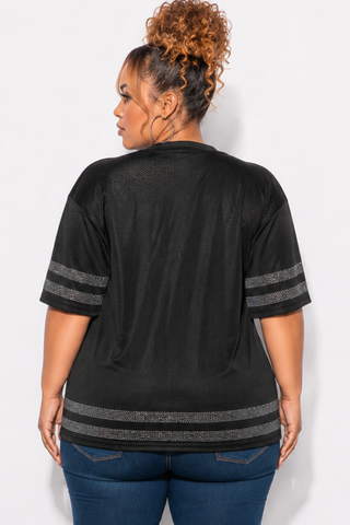 Final Sale Plus Size Rhinestone Jersey in Black (Top Only)