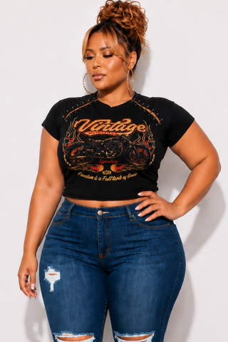 Final Sale Plus Size Edgy Vintage Graphic Top in Black