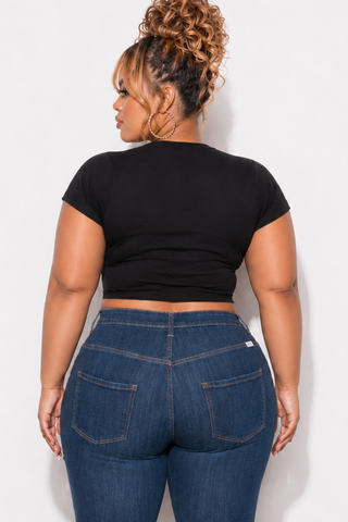 Final Sale Plus Size Edgy Vintage Graphic Top in Black