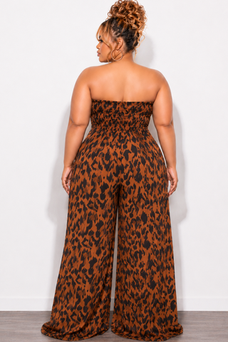 Final Sale Plus Size Strapless Chiffon Jumpsuit in Animal Print