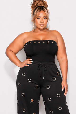 Final Sale Plus Size Tube Top with Grommets in Black