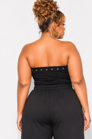 Final Sale Plus Size Tube Top with Grommets in Black