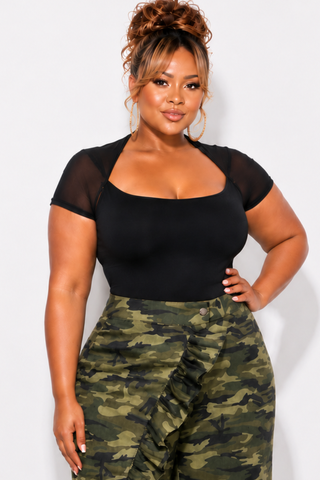 Final Sale Plus Size Short Sleeve Mesh Bodysuit in Black