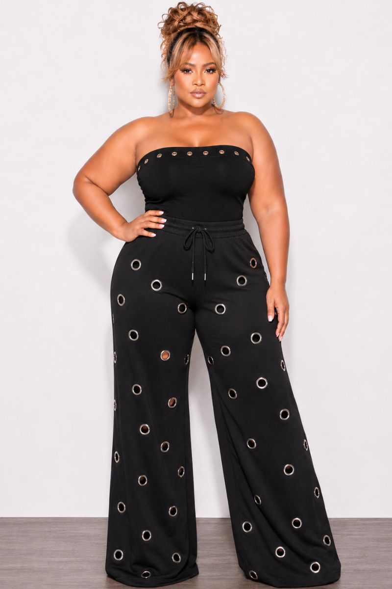 Final Sale Plus Size Jogger Pants with Silver Grommets in Black