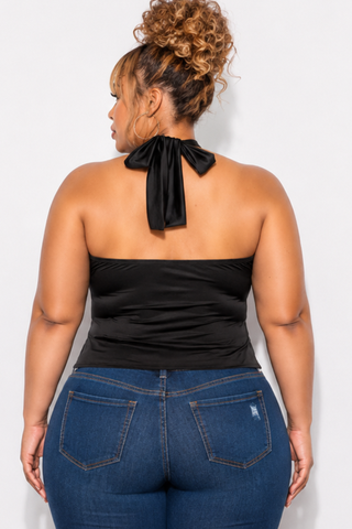 Final Sale Plus Size Halter Top in Black with Gold Accent
