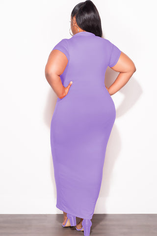 Final Sale Plus Size Collar V Neck Midi Dress in Lavender