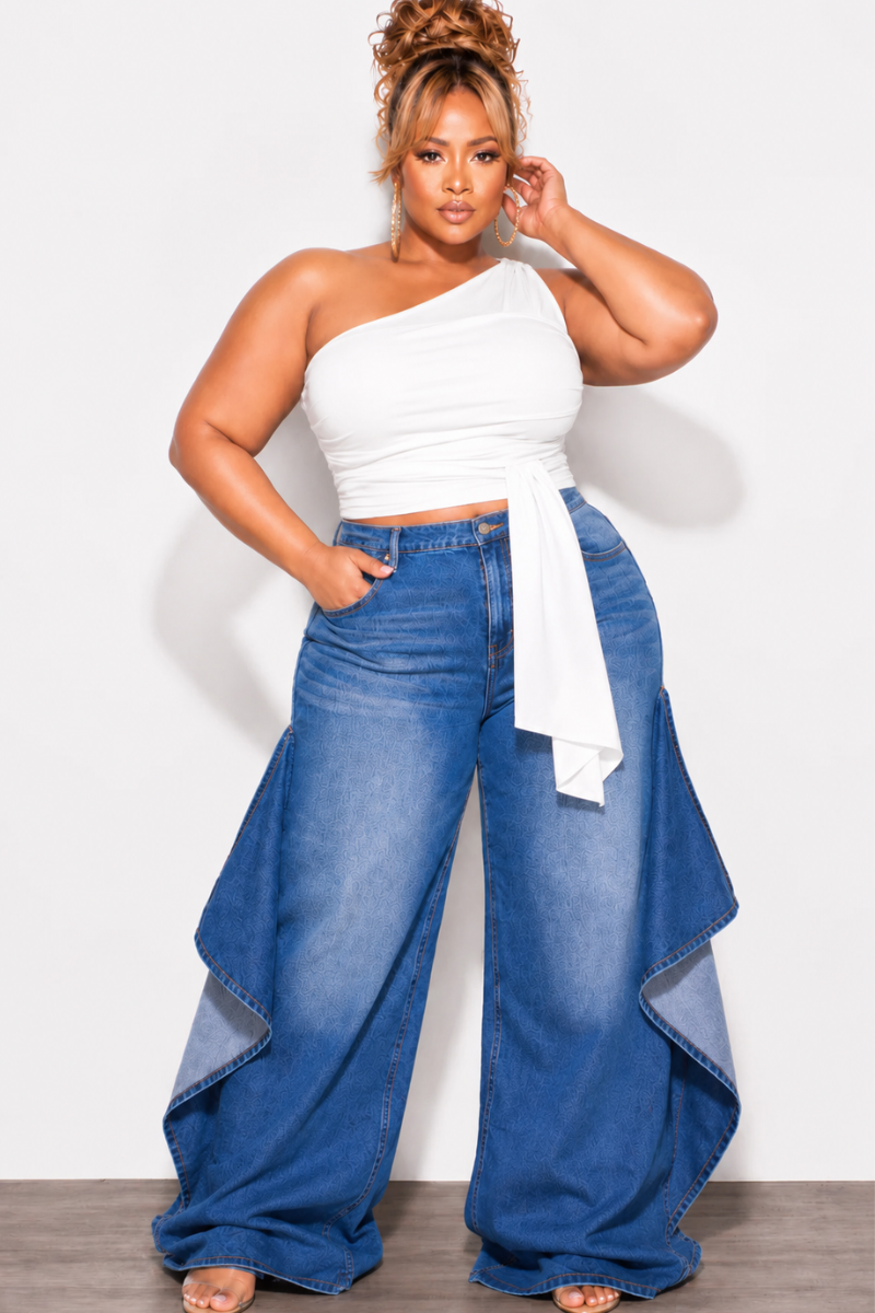 Final Sale Plus Size So Unique Wide Leg Flare Jeans in Denim