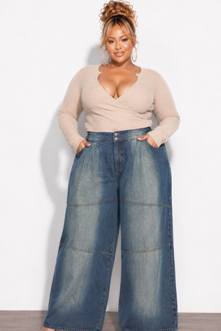 Final Sale Plus Size Baggy Gradient Wide Leg Jeans